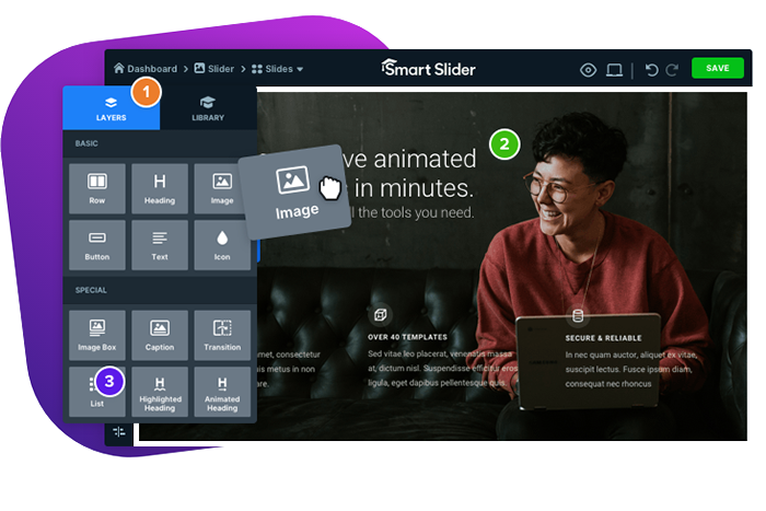 Smart Slider 编辑器可让您通过简单的拖放操作进行设计